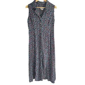 Vintage 90s Robbie Bee Size 12‎ Floral Print Sleeveless Button Up Maxi Dress